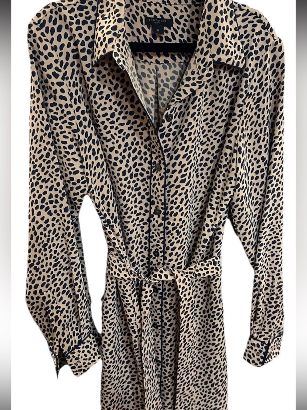 Ann Taylor Leopard Print Shirt Dress with Waist Tie- size small petite